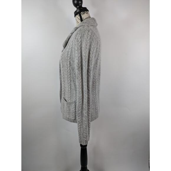 Kenar Womens Medium Cardigan Cable Knit Sweater Angora Rabbit Hair Light Gray - Picture 4 of 12